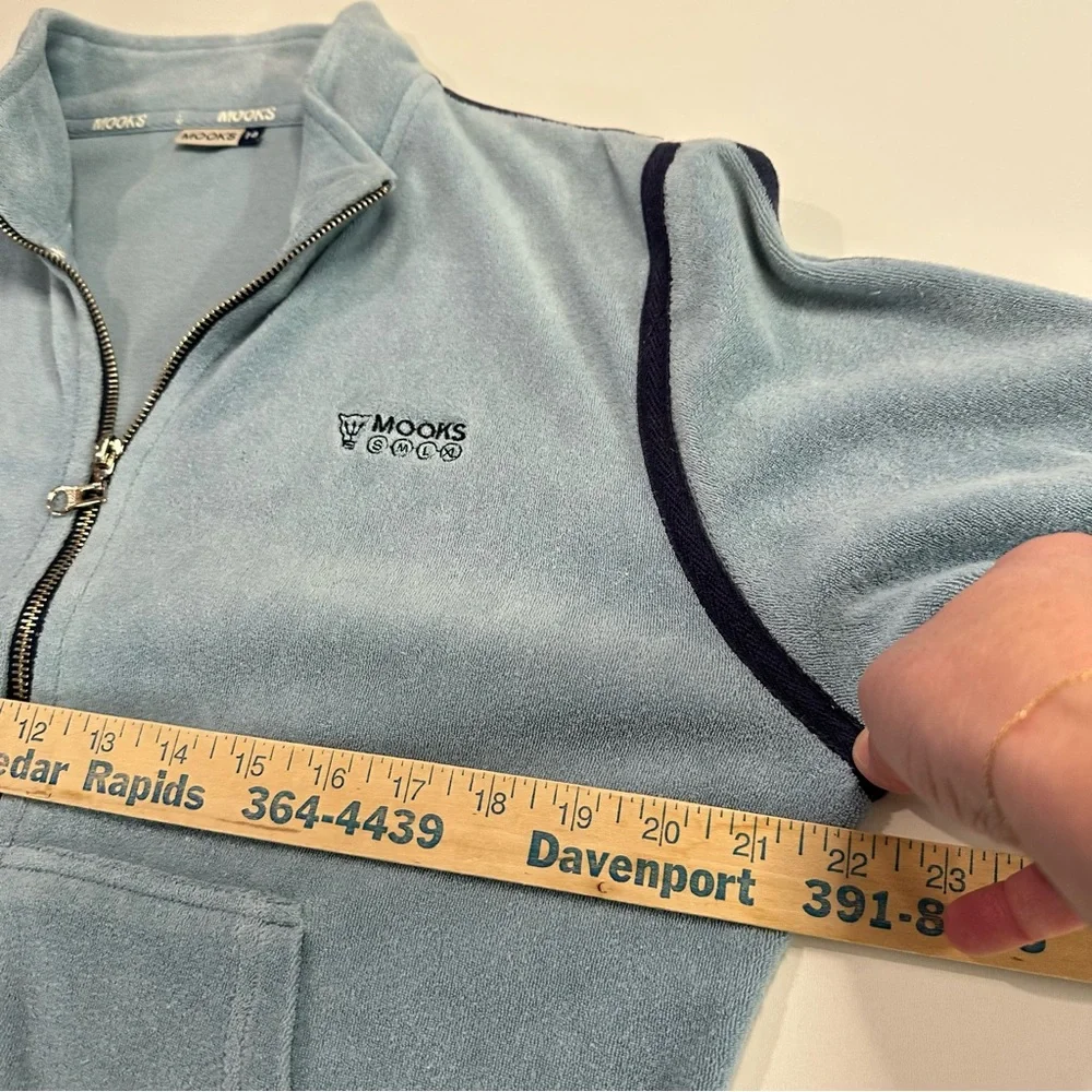 Mooks Blue Fleece Track Jacket Y2K 2000 Vintage Sporty Athletic Street Style